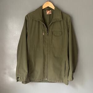 SCHOFFEL Vintage Men's 50 Army Green Canvas Lined Chore Jacket Barn Coat Grunge